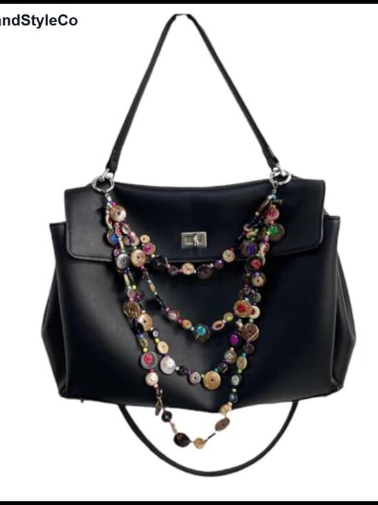 Accessories - Boho Chain Bag Charm Keychain with Coconut Shell and Wooden Beads